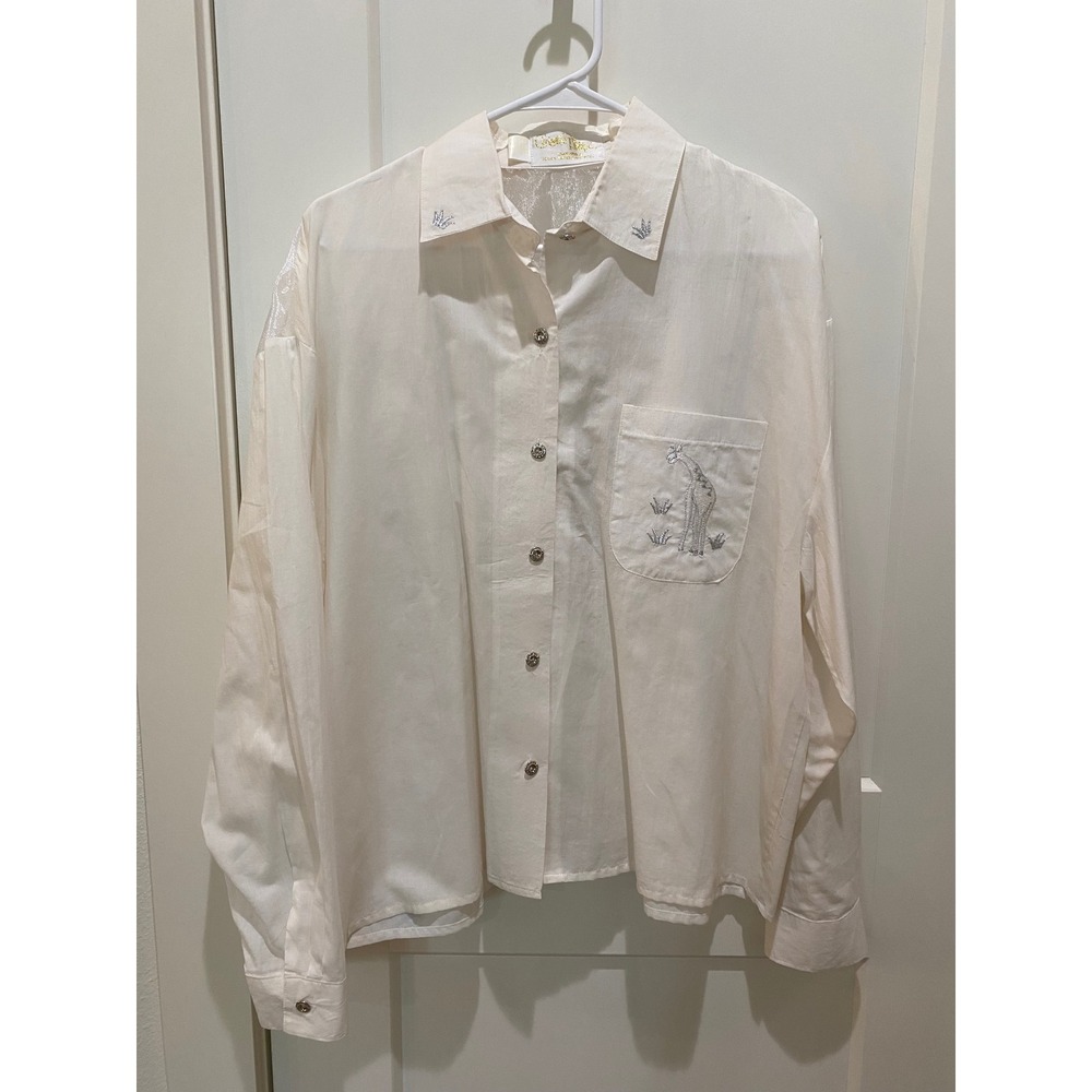 Christine Phillipe California ladies Blouse. Large. White w/White/Gray embroider